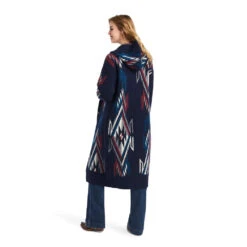 'Ariat' Women's Coatigan Chimayo Sweater - Navy Jacquard -inspired Pattern Created By The Artists At -The Outdoor Clothing Shop 10042144 back 1024x1024@2x