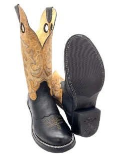 'Hondo Boots' Men's 14" Nubuck Bullhide Western Round Toe - Black / Tan -The Outdoor Clothing Shop 22845 1024x1024@2x