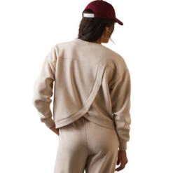 'Ariat' Women's Cowboy Crew Sweater - Oatmeal Heather -The Outdoor Clothing Shop S23 WMS WEST 10043660 back 1024x1024@2x